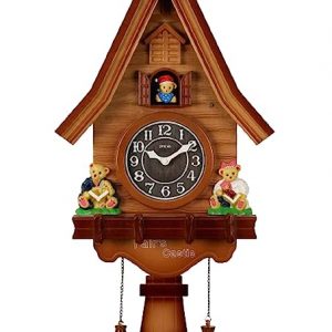Oreva Plastic Pendulum Cuckoo Wall Clock (32 cm x 10 cm x 51 cm, Brown Wood AQ-4197)
