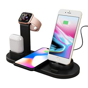 PTron Bullet Wx4 3 in 1 Multi-Function Charging Stand for iOS Devices, 10W Qi Wireless Charging, 360 Rotatable Charging Dock for Micro USB Type-C iOS Smartphones (Black)