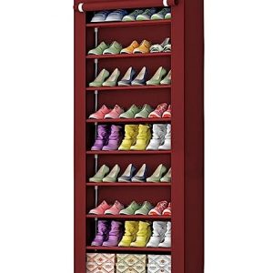 Sasimo 9 Shelves Multipurpose Portable Folding Shoes Rack Shoes Shelf Shoes Cabinet with Wardrobe Cover, Easy Installation Stand for Shoes