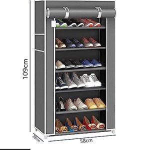 Sasimo Nonwoven Fabric- 6 Shelve Shoe Rack Storage Organizer with Folding Cover (Multicolour)