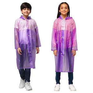 THE CLOWNFISH Drip Dude Series Unisex Kids Waterproof Single Layer PVC Longcoat Raincoat with Adjustable Hood