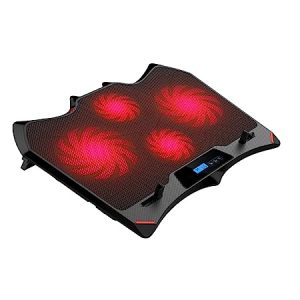 Techie Red Light Four Fan Laptop Cooling Pad with LCD Display and Speed Adjustment Controls