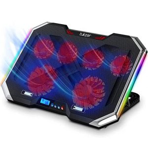 Tukzer RGB Laptop Cooling Pad, Portable Slim Quiet USB Powered Gaming Cooler Stand Chill Mat 6-Red-LED Fans