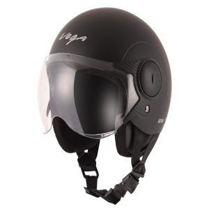 Vega Atom ISI Certified Smooth Matt Finish Open Face Helmet for Men and Women with Clear Visor(Dull Black, Size:M)