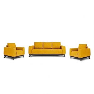 Wakefit Barcelona 5 Seater Sofa Set 3+1+1 (Fabric, Chrome Yellow)
