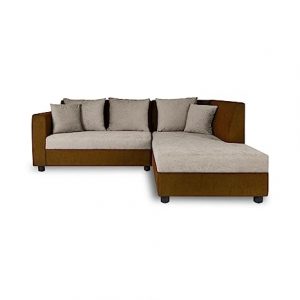 Wakefit Skiver L Shape 5 Seater Sofa Set (2 Seater + Right Aligned Chaise, Toffee Brown & Parchment White)