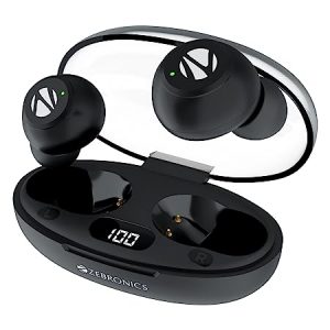 ZEBRONICS PODS 2 Wireless TWS Earbuds with Bluetooth 5.3, LED Display, Voice Assistant, Call Function, Transparent Charging case, Touch Control & Built-in Rechargeable Battery - Black