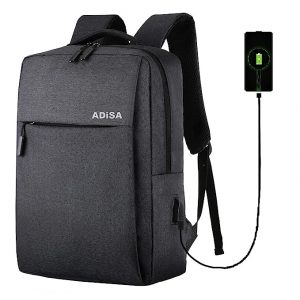 ADISA Large Laptop Backpack Office Bag College Travel Back Pack with USB (Black)