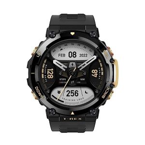 Amazfit T-Rex 2 Premium Multisport GPS Sports Watch, Real-time Navigation, Strength Exercise, 150+ Sports Modes& 10 ATM Waterproof, HR, SpO2 Monitoring and 24-day Long Battery Life(Astro Black & Gold)
