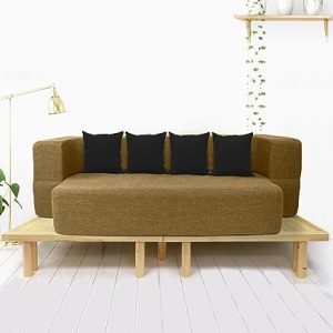Coirfit Couch Bed - 4 Seater Sofa & Mattress - Washable Jute Fabric with 4 Cushions - Beige Double Sofa Bed 78x44x14 inches