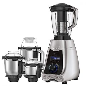 Havells Silencio Lowest Noise 4 Jar Mixer Grinder with HVDC Technology, Slow Speed Grinding, Double Layer Insulated Steel Jar, LED Display with Pre-Set Options & Hands free operation (Grey Black)