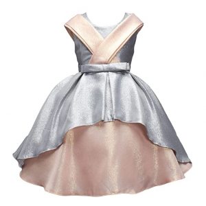 Hopscotch Girls Polyester Viscose Solid Party Dress in Gray Color