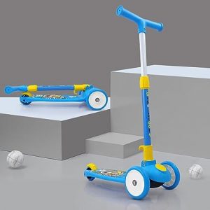NHR Smart Kick Scooter for Kids, 3 Adjustable Height Scooter, Foldable & Attractive PVC Wheels with Rare Brakes for Kids Age Upto 3+ Years (40 kg, Blue)