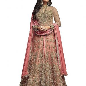 Royal Export Women's New Latest Anarkali Stylish Indian Ethnic wear Ladies semistitch Heavy Gown with Dupatta for Women (Beige)