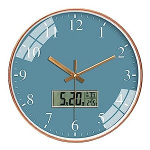 STAR WORK Silent Mute Wall Clocks Battery Operated Non-Ticking Quiet Decorative Wall Clocks for Living Room, Bathroom, Kitchen - Thicken Plastics Frame Glass Cover (Blue Digital)
