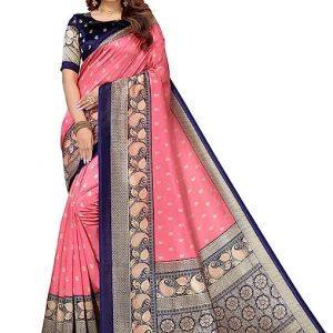 Satrani Women'S Poly Silk Printed Saree With Unstitched Blouse Piece