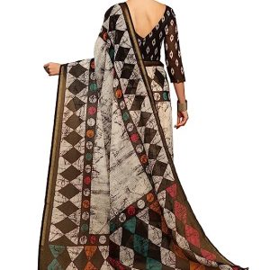 Satrani Women's Knit Cotton Blend Saree (2585S239NA_White & Grey)