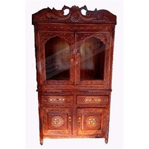 Shilpi Solid Sheesham Wooden Home Temple Peacock Decor Wooden Pooja Room Wooden Temple with Cabinet and Door Frames