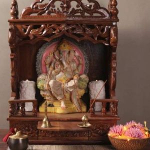Shilpi Wood Peacock and Elephant Design Home Temple (Brown_24 Inch X 12 Inch X 36 Inch)