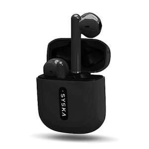 Syska Sonic Buds IEB450 True Wireless Earbuds with Ultra Sync Technology, 20Hr Play BackTime, Tap N Play Touch Control, Light Weight, IPX4 Water Resistant (Jade Black, Made in India)