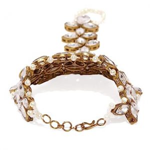 ZAVERI PEARLS Antique Gold Tone Traditional Kundan & Pearls Ring Bracelet For Women-ZPFK8513
