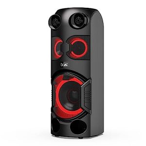 boAt PartyPal 200 70W RMS Stereo Party Speaker with Stunning LEDs, Multi Compatibility Modes, 7HRS Playtime, TWS Feature, Mic for Karaoke, Dual EQs, FM, Master Remote Control(Phantom Black)