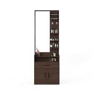 BLUEWUD Darci Engineered Wood Dressing Table Mirror with Shelves, Bangle Holder & Hooks (Wenge)