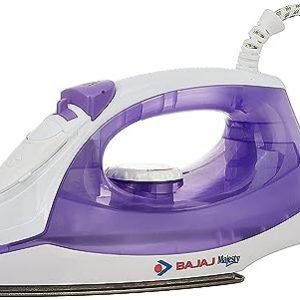 Bajaj MX-3 1250W Steam Iron with Steam Burst, Vertical and Horizontal Ironing, Non-Stick Coated Soleplate, White and Purple