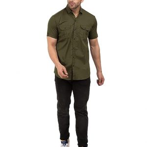 DEZANO Men's Half Sleeve Multi-Pocket Solid Cargo Shirt