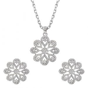 GIVA 925 Sterling Silver Divine Flower Set with Necklace & Earrings Rakhi Gifts for Sister, Sets for Women & Girls With Certificate of Authenticity and 925 Stamp