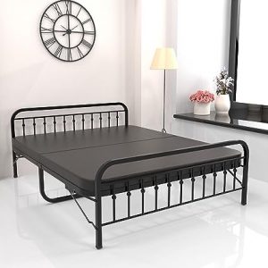 Honey Touch® Double Bed Foam Mattress Included Folding Style No Assembly Required (Black,4ft x 6.25ft,with Headboard,Metal)