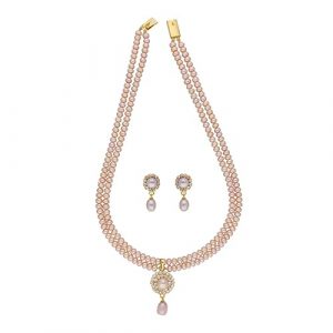 Sri Jagdamba Pearls Siddhi 2 Lines Button Pearl Set for Women Necklace to Gift Women & Girls