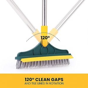 TECNOFEX Bathroom Cleaning Brush with Wiper 2 in 1 Tiles Cleaning Brush Floor Scrub Bathroom Brush with Long Handle Bathroom Floor Cleaning