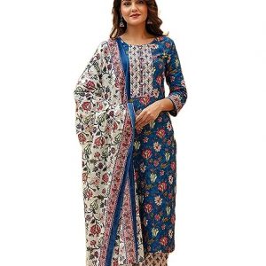 Vaamsi Women's Cotton Blend Floral Printed Straight Kurta Pant with Dupatta (VKSKD1238)