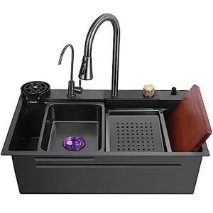 X-XONIER Kitchen Sink All In One 304 Grade Stainless Steel Multipurpose Multifunction 3 Mode Tap with Pullout Feature Cup Washer Single Bowl Kitchen Sink