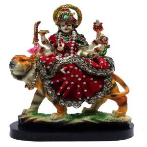 A2Z Marble & Polyresin Durga Maa Idol Sherawali Mata,1 Piece, Size 18 x 10 x 22 cm, Multicolor