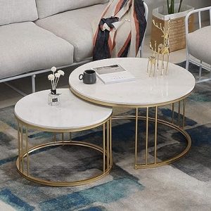 AAFIYA HANDICRAFTS Metal Round Nesting Coffee Table for Living Room Décor Furniture