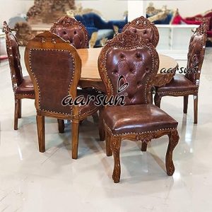 Aarsun Teak Wood 6 Seater Dining Set with Round Table