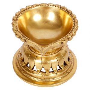 Artvarko Desiner Diya Ethnic Carved Oil Lamp Brass Handwork Pooja Articles Home Decor Item Showpieces House Warming Wedding Decoration Diwali Gift.(4x4x3 Inch)