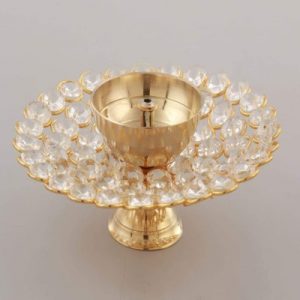 Collectible India Small Crystal Akhand Diya Brass Oil Puja Lamp for Home Office Gifts Pooja Articles Decor (Golden, 3.5 X 1.5 Inch) (DFBS144-Small)