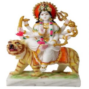 FABZONE Marble Dust Durga Devi Statue MATA Sherawali Idol, 9 Inches, White, 1 Piece