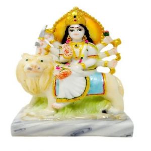 Fabzone Marble Dust MATA Sherawali, Goddess Durga MATA Sitting On Lion, Multicolor, 7 Inches, 1 Piece