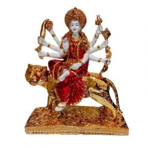 Fabzone Polyresin Goddess Maa Durga Devi Idol Sherawali MATA Rani Statue, 14.5 Inches, Multicolor, 1 Piece
