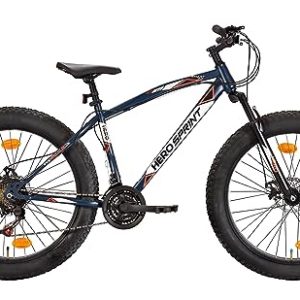 Hero Smart Fit 26T Fat tyre MTB City Cycle 21 Speed Shimano Gears with Front Suspension and Dual disc Brakes Navy Blue