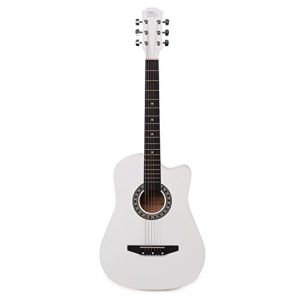 Intern 38C Acoustic Steel-string Guitar Premium White Cutaway Design with carry bag, strings, guitar strap and plectrums (INT-38C-WH)