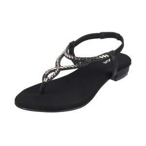 Mochi Women Flat Fashion Sandal(Black)