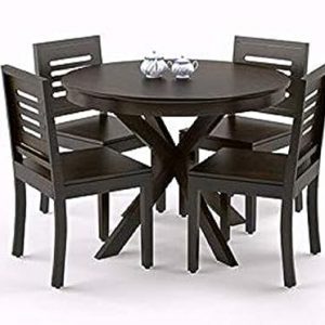 SRB FURNITURE Solid sheesham Wood Round Shape 4 Seater Dining Table Set with Chairs for Home Hotel and Restaurant (Round-S-06) (Walnut)