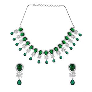 VOYLLA CZ Elegance Green Teardrop Zircons Jewellery Set
