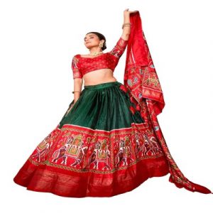 Women's Navratri Collection Dolla Silk Lehenga Choli Patola Print with Foil Work With Unstitched Blouse