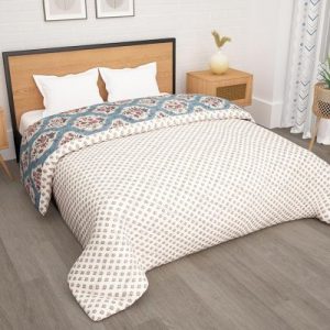 Story@Home Blanket Double Bed/Comforter/Duvet, 1 Fusion Reversible Double Comforter |180 GSM|Cream Floral|220 cm X 250 cm